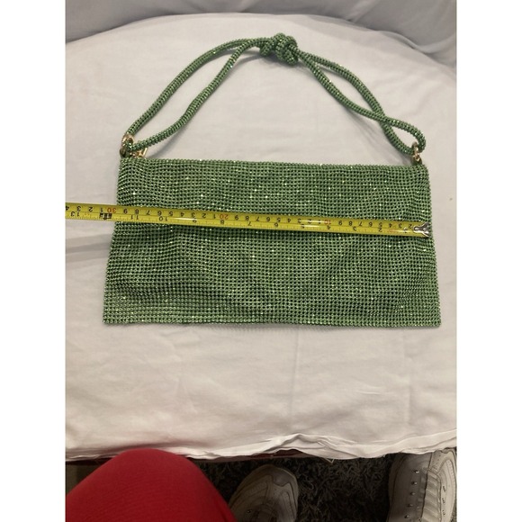 REGINA Green Rhinestone Shoulder Bag Y2K Crystal Mesh Evening Purse - Picture 4 of 6
